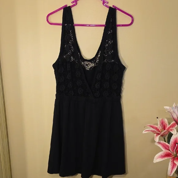 Pacific Beach Elegant Black Lace Top Swim Coverup w/Tie Up Detail - Picture 10 of 10
